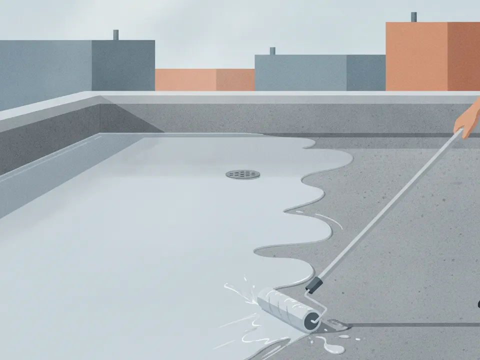 Ilustración de una losa de concreto recién impermeabilizada con rodillo